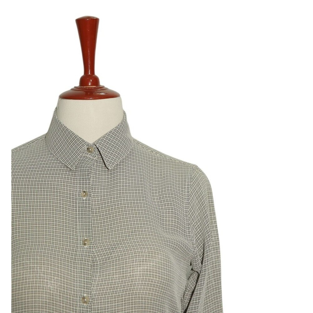 Womens Gray Check Chiffon Blouse Shirt Button Up Casual Dressy Top Medium Work - Picture 4 of 7